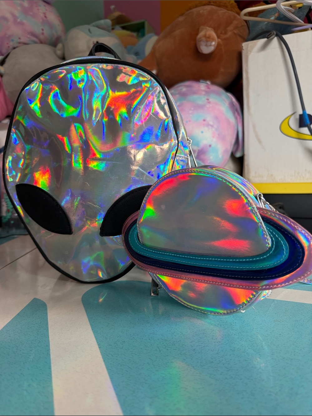 Holographic Alien Backpack & Planet Crossbody Set